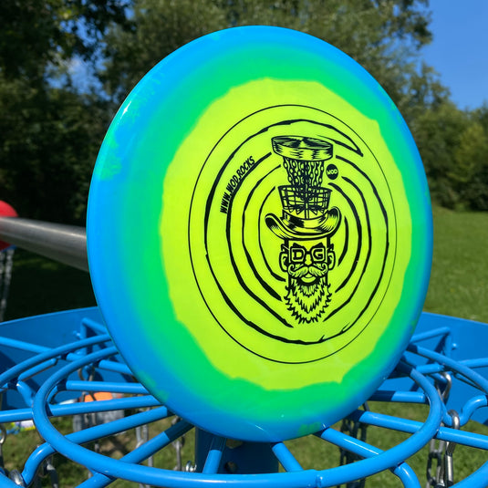 Innova Mako3 Midrange im exklusiven WOD Hutman Design
Detail, grün/blau/gelbe Version, schwarzer Stamp