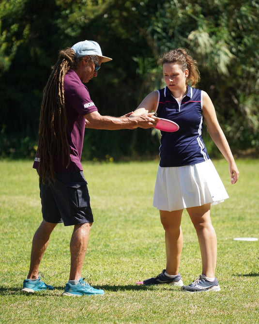 DiscGolf Training mit Weltmeister in Person, Kyllini DiscGolf Wurftechnik